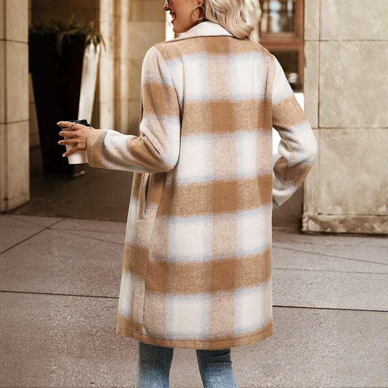 Women's Woolen Casual Retro Mid-length Collar Brushed Coats