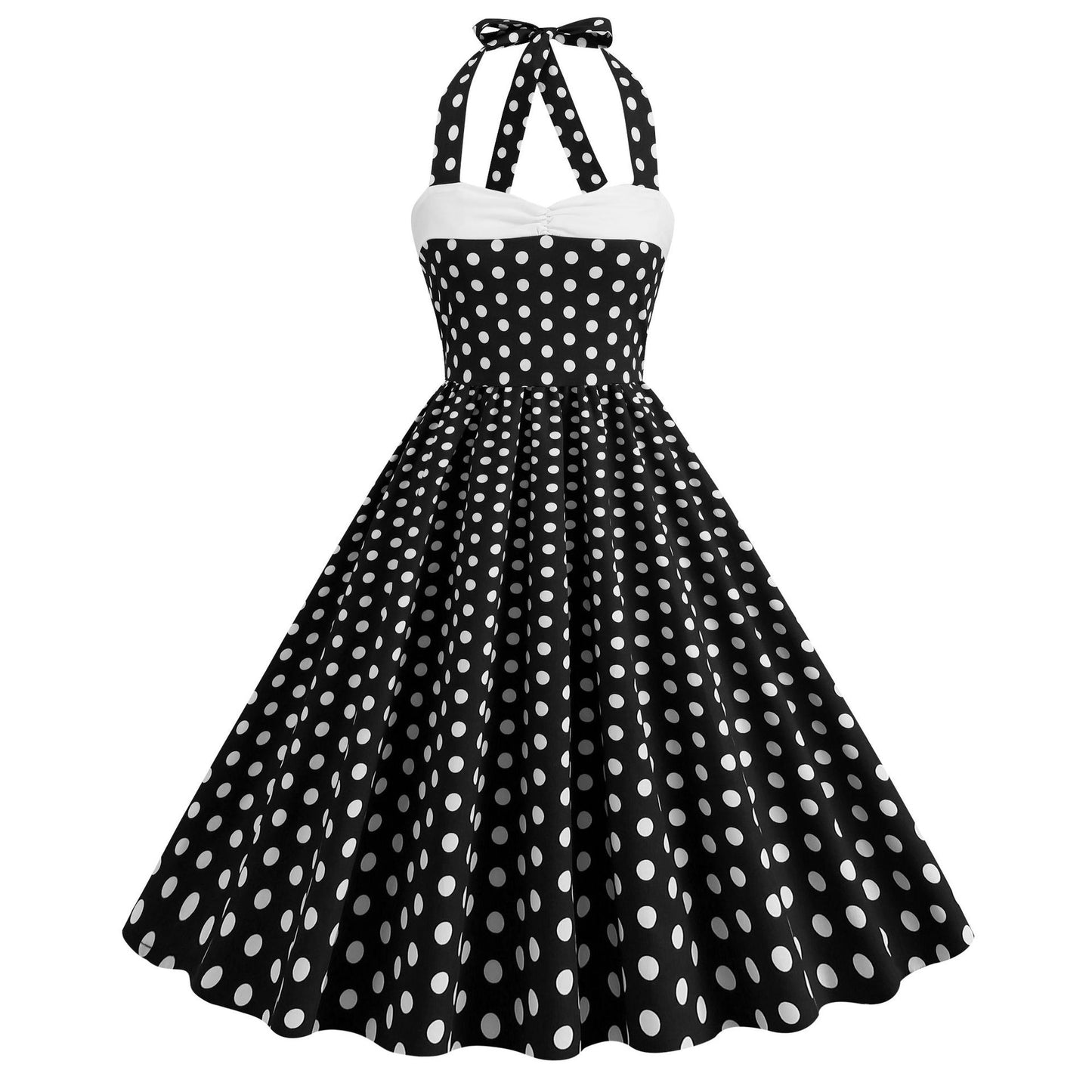 Women's Polka Dot Stitching Halter Hepburn Vintage Dresses