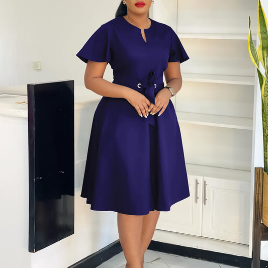 Women's Summer Fashion Temperament Pure Color Sleeve Dresses
