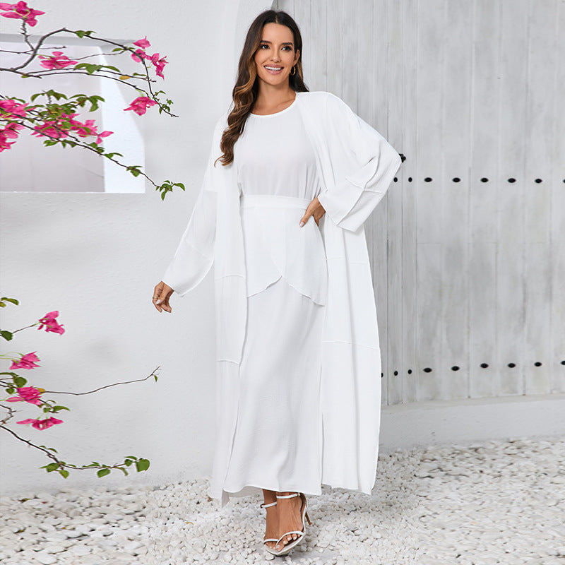 Women's Long-sleeved Simple Elegant Stitching Three-piece Set Dress