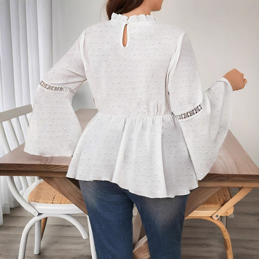 Women's Elegant Solid Color Lace Ruffle Sleeve Casual Fashion Blouses