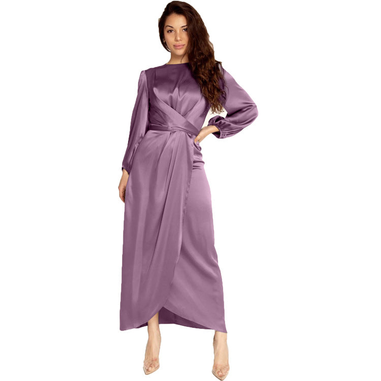 Women's Soft Waist Urban Style Satin Long Dress