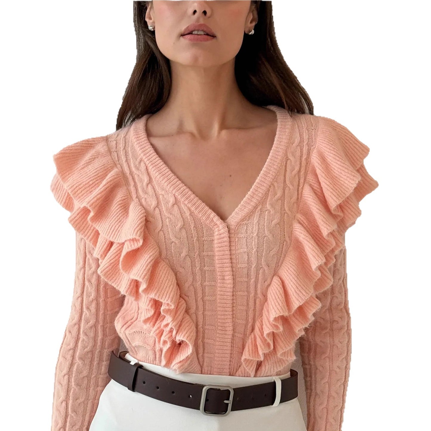 New Popular Women's Russian Knitted Ruffled Women's Sweater