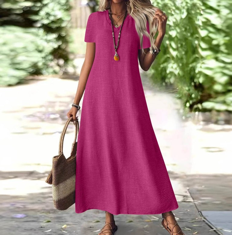 Summer Back Zipper Sleeve Cotton Linen Solid Color Shorts