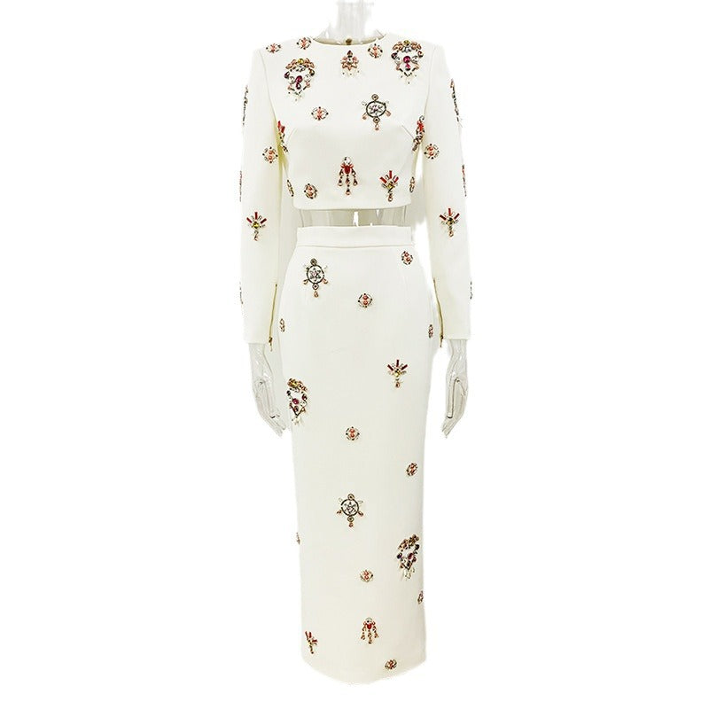 Fashion Bead Diamond Inlaid Dress Two-piece Suits