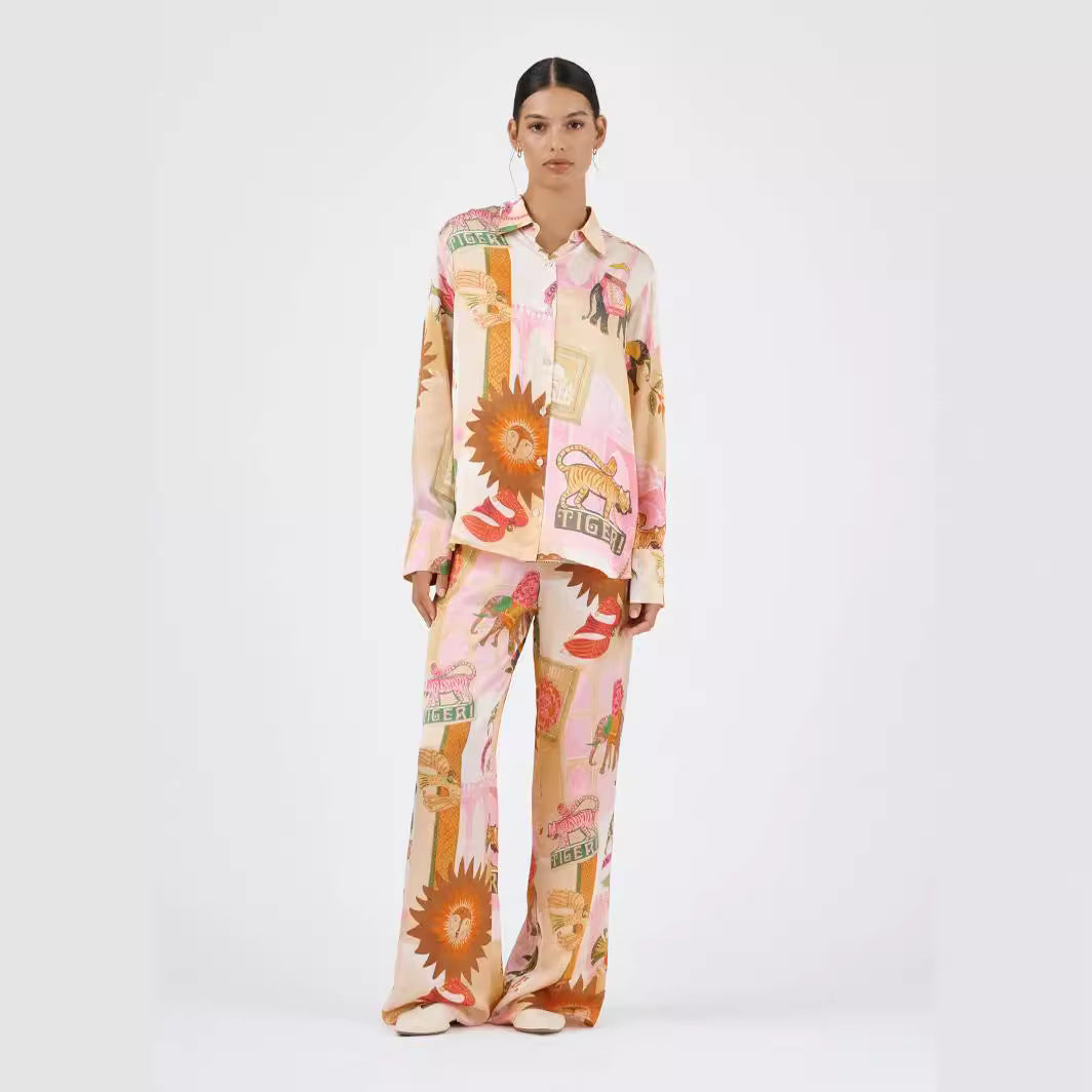 Personalized Printed Macaron Long Linen Sleeves Shirt Fashion Casual Suit