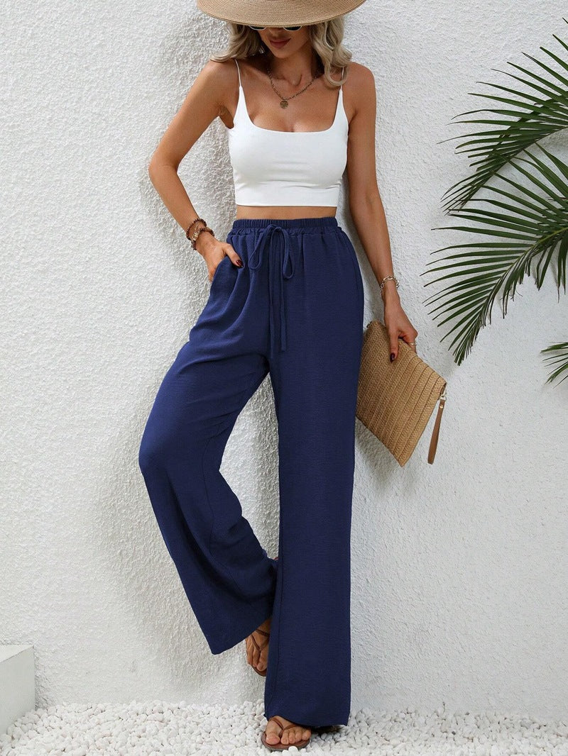 Women's Solid Color Mop Wide Leg Casual Pants