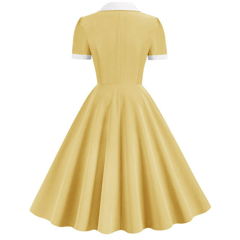Solid Color Stitching Button Fashion Dress Large Dresses
