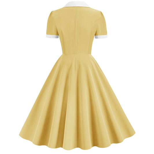 Solid Color Stitching Button Fashion Dress Large Dresses