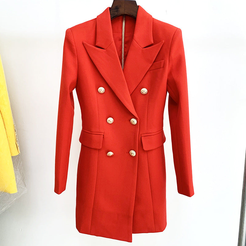 Double Breasted Lion Button Back Middle Zipper Slim Dresses