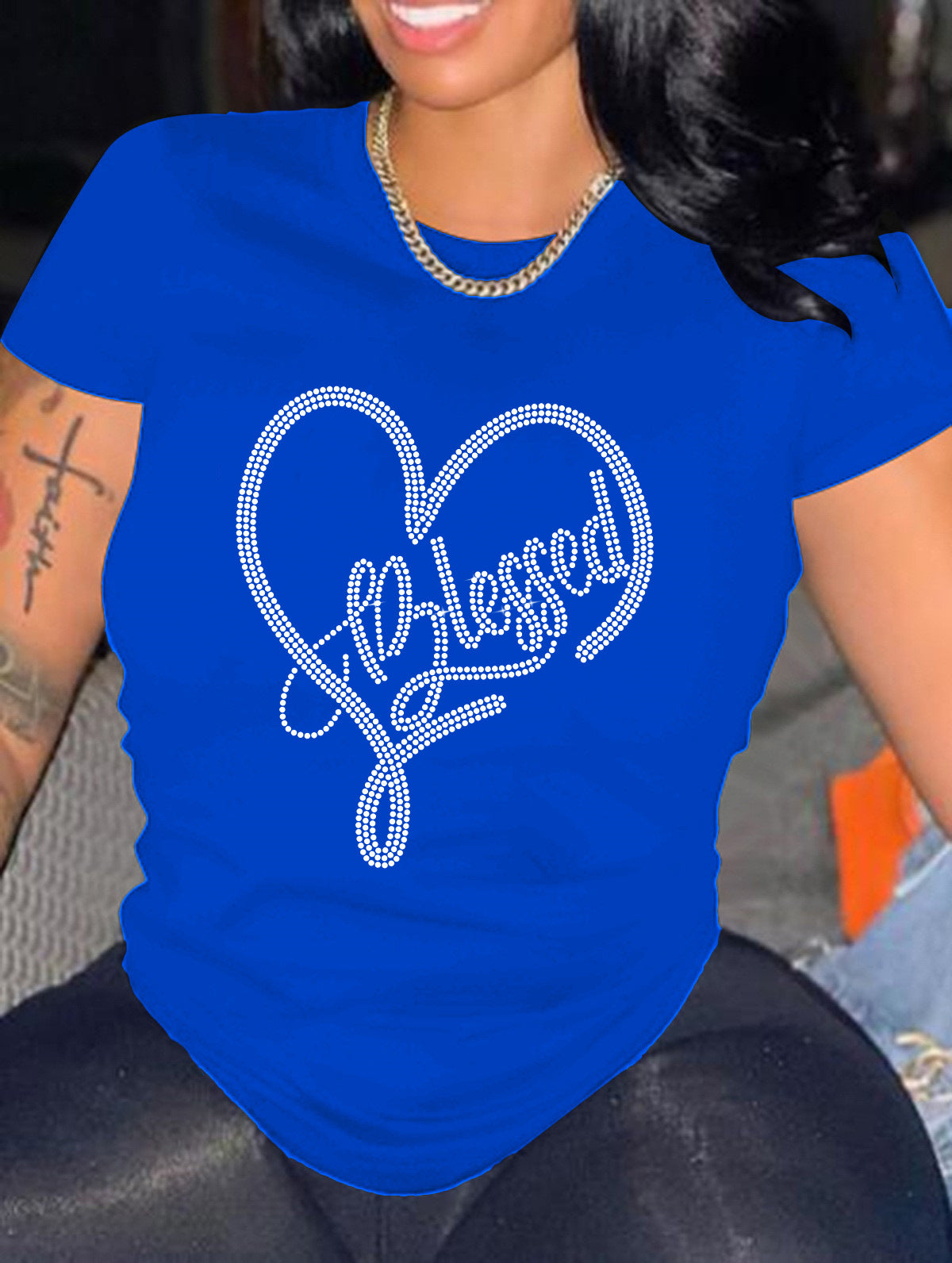 New Attractive Rhinestone Round Neck T-shirt Blouses