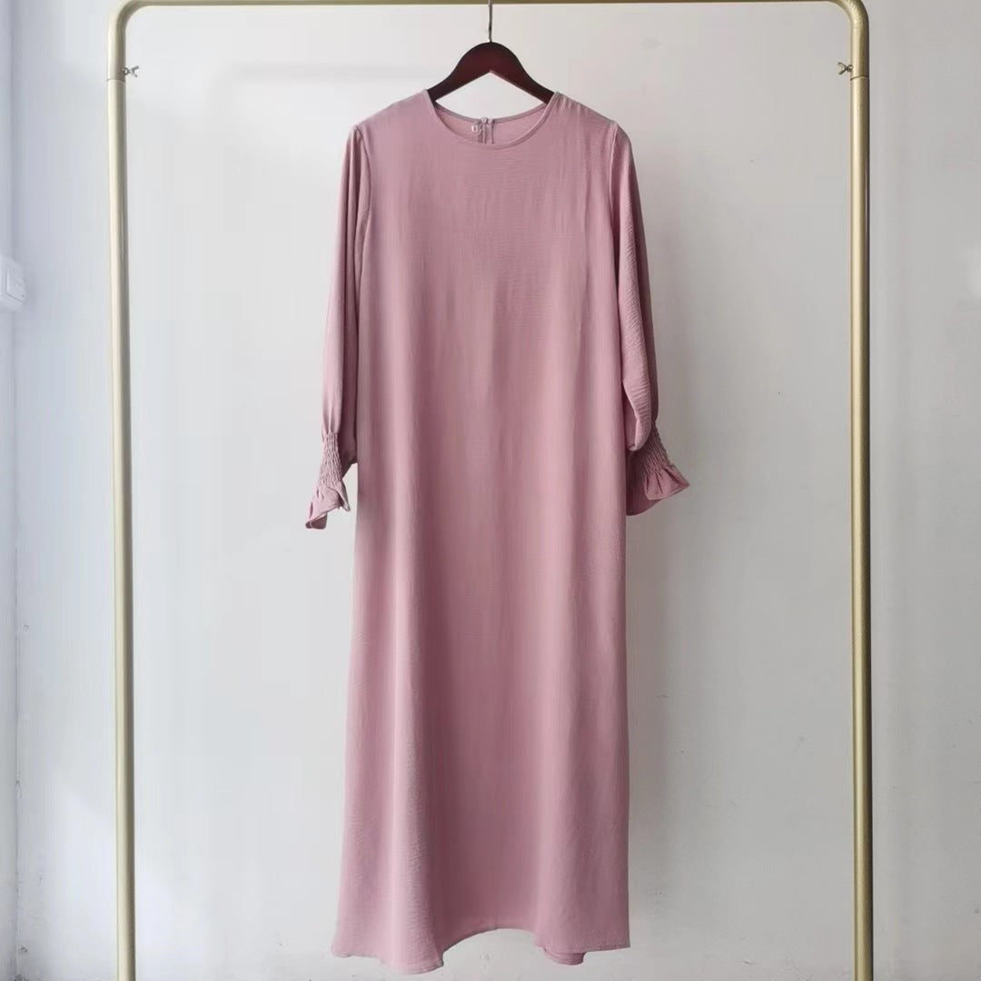 Women's Sweet Fresh Smocking Solid Color Dress