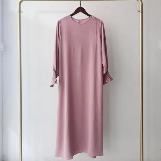 Women's Sweet Fresh Smocking Solid Color Dress