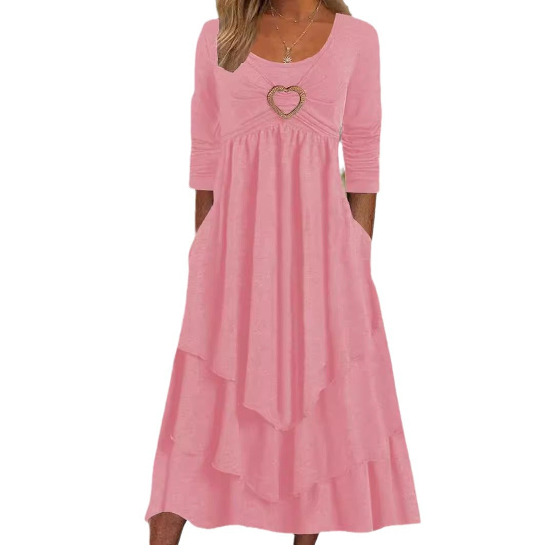 Waist Tight Love Decoration Layer Cake Hem Dresses