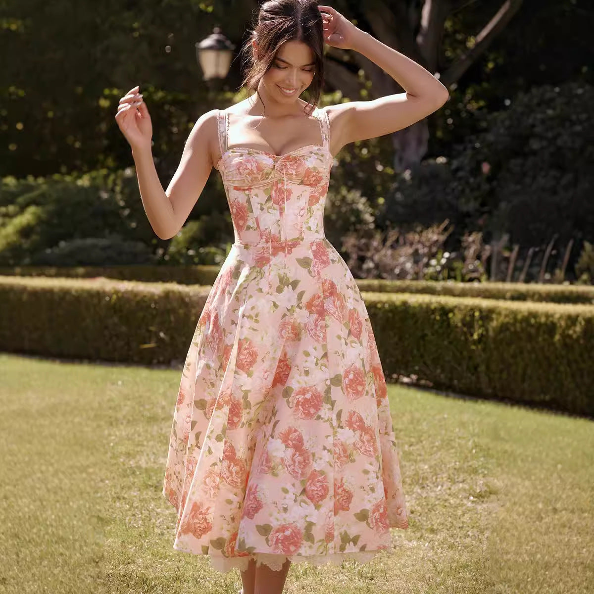 Floral Print Dress Midi Elegant Slimming Dresses
