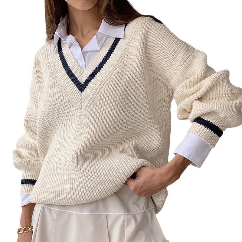 Women's Casual Patchwork Contrast Colors Slimming Loose Sweaters