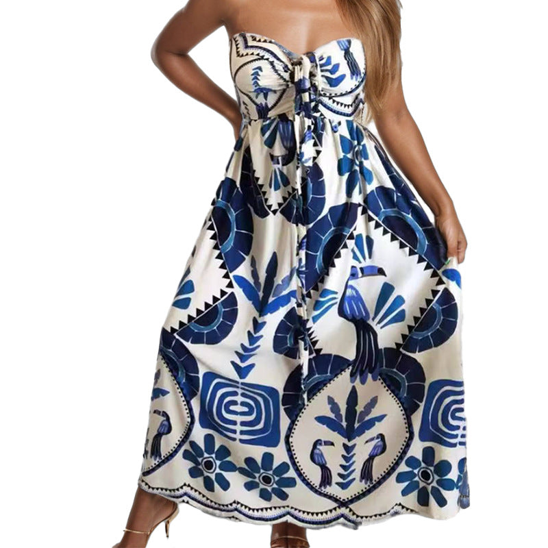 Women's Spring Elegant Printed Large Swing Halter Clothing