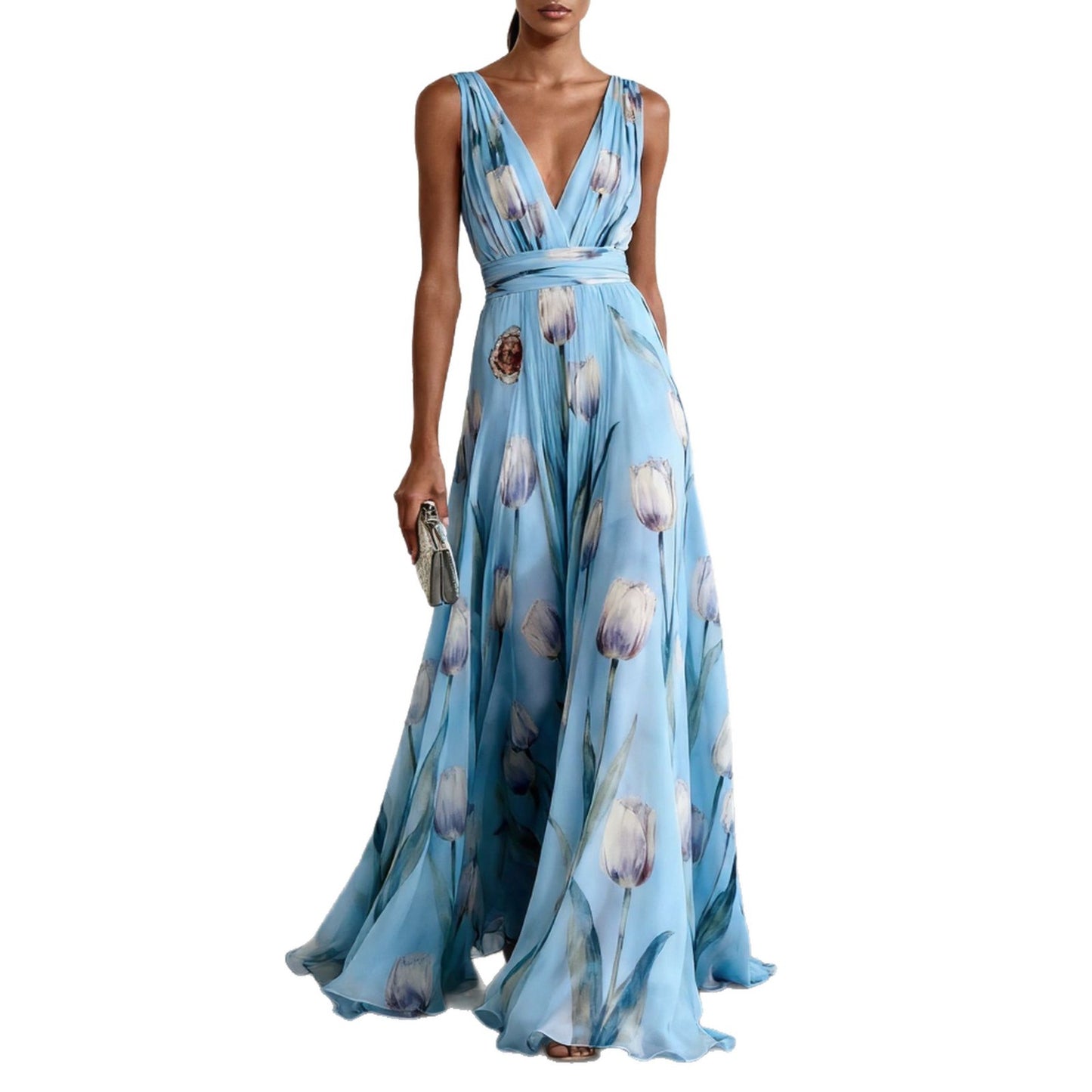 Women's Tulip Print Sleeveless Temperament Long Female Dress