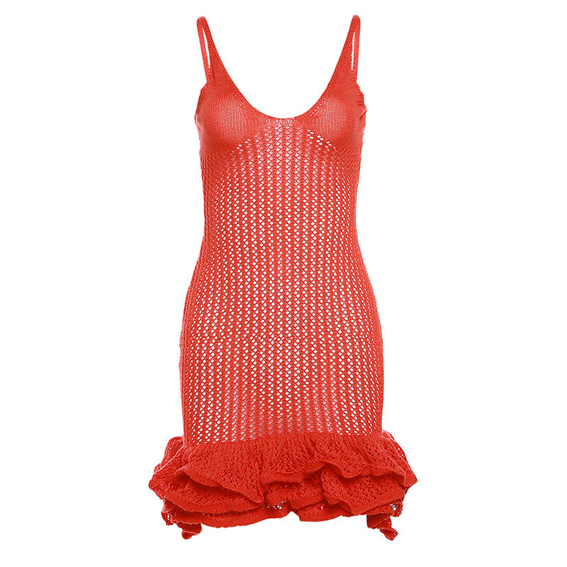 Women's Beach Sexy Hot Brace Design Ruffled Dress