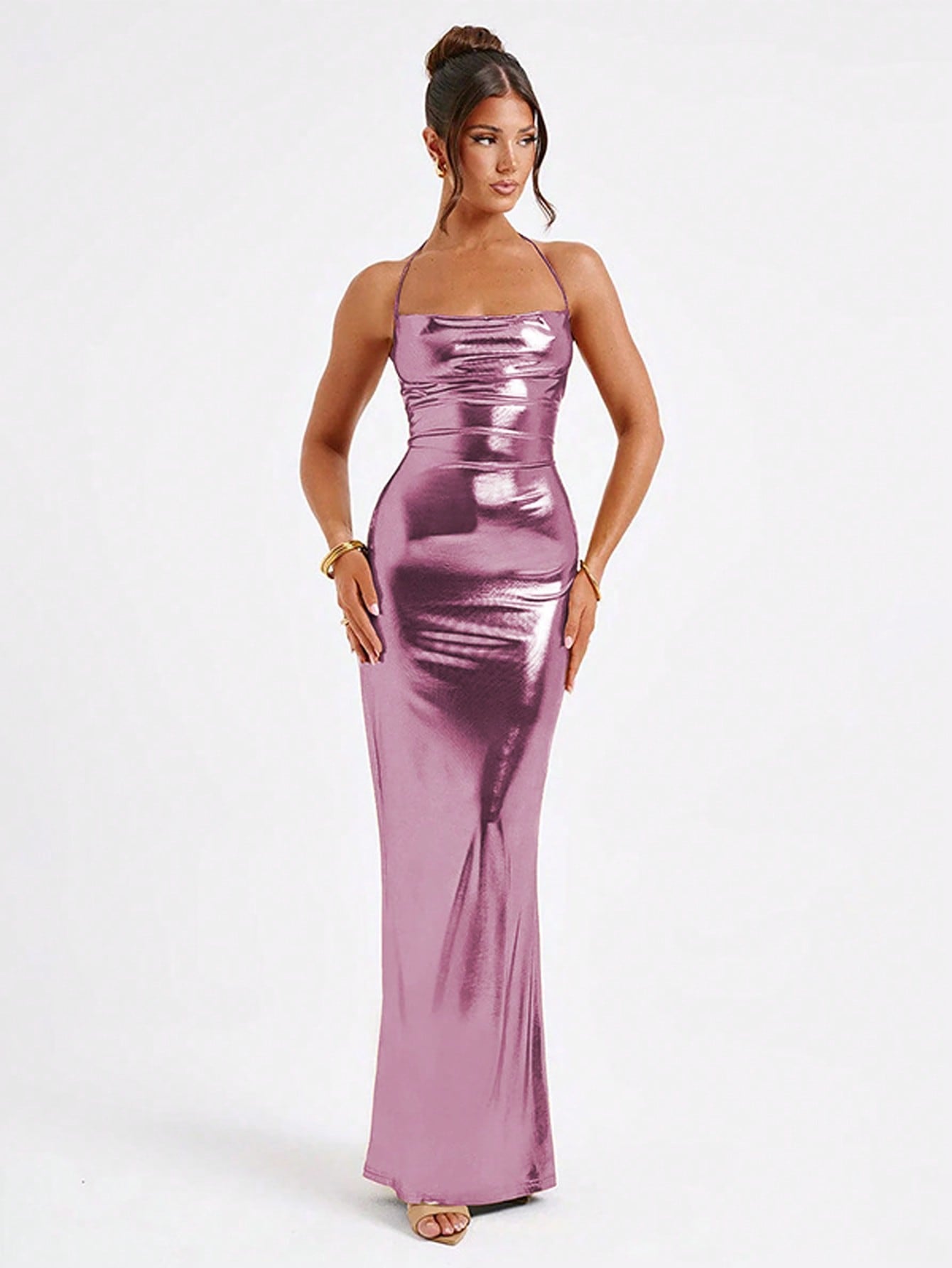 Women's Autumn Elegant Pure Color Halter Sling Swing Dress