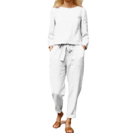 Women's Elastic Waistband Long-sleeved Trousers Solid Color Fashion Casual Suit