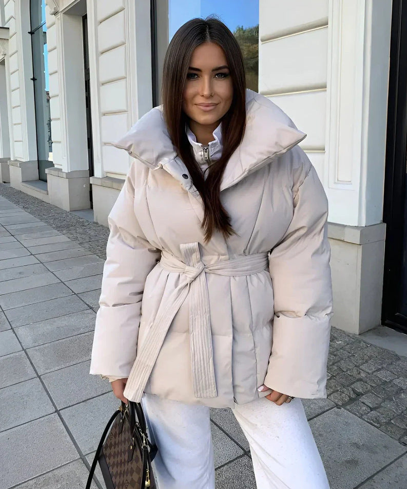 Women's Warm Long Sleeves Waist Loose Solid Coats