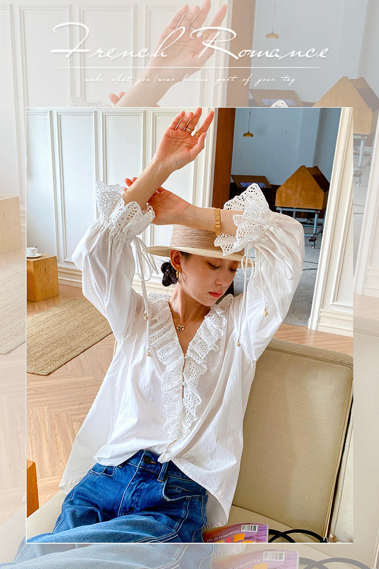 Women's Autumn White Shirt Long Sleeve High Blouses