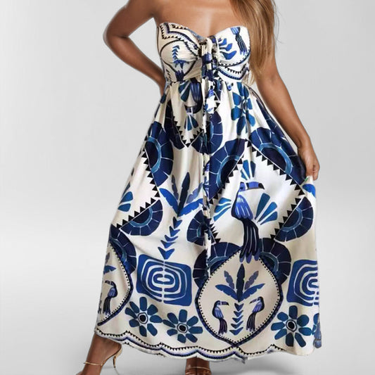 Women's Spring Elegant Printed Large Swing Halter Clothing