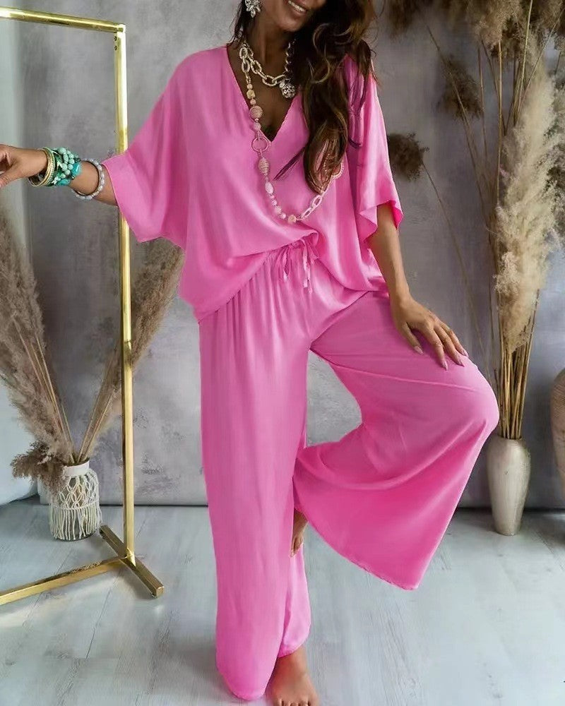 Beautiful Women's Collar Batwing Sleeve Loose Pants