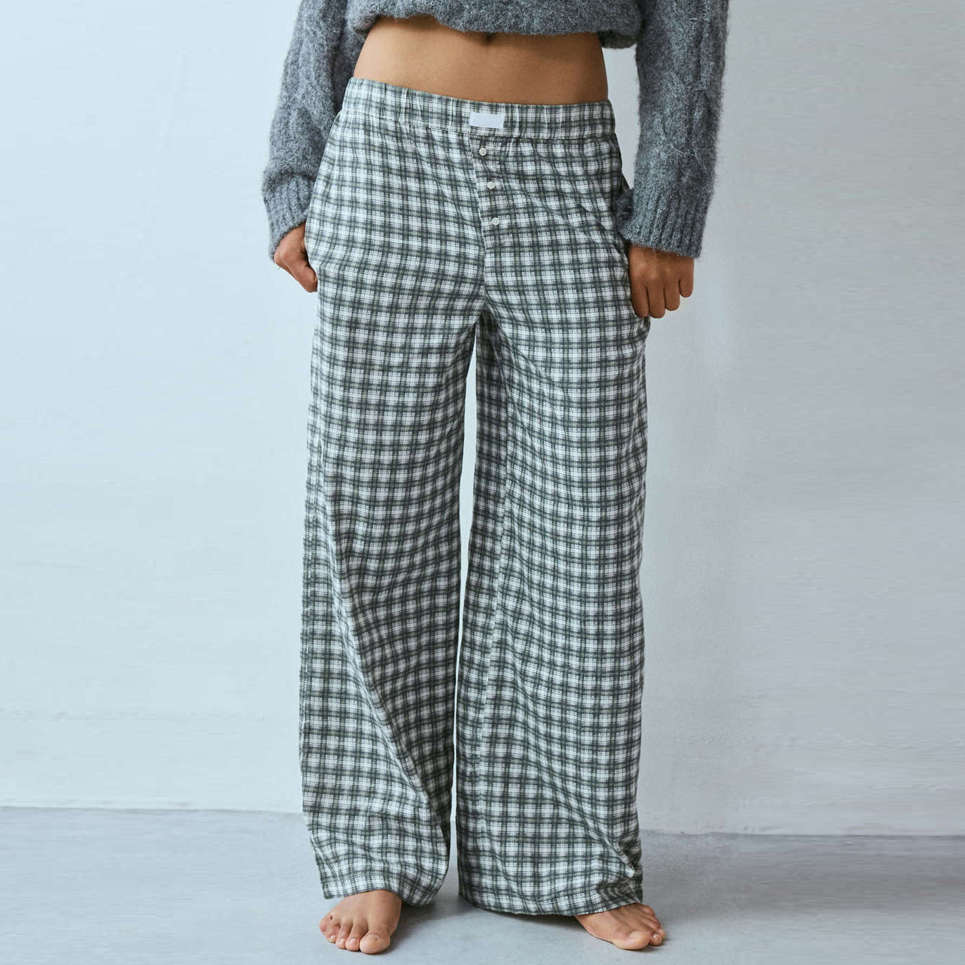 Women's Casual Comfortable Plaid Trousers Straight For Pants