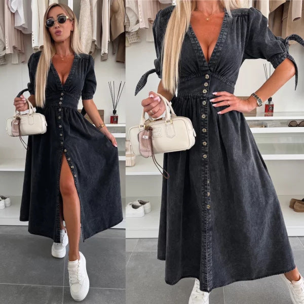 Women's Fashion Long Sleeve Loose Denim Button Shorts