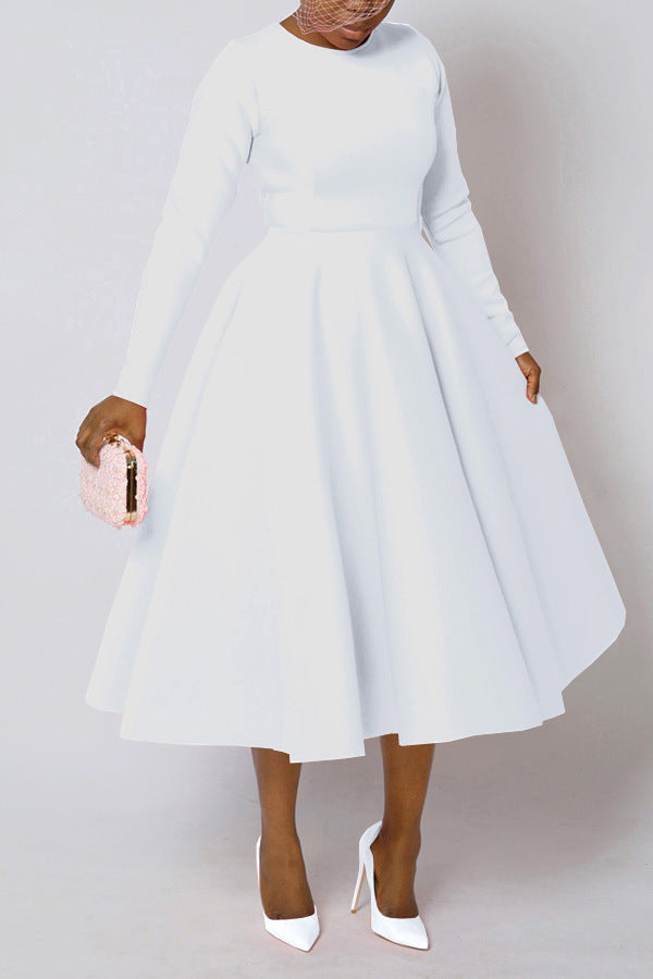 Women's Solid Color Long Sleeve Round Neck Dresses