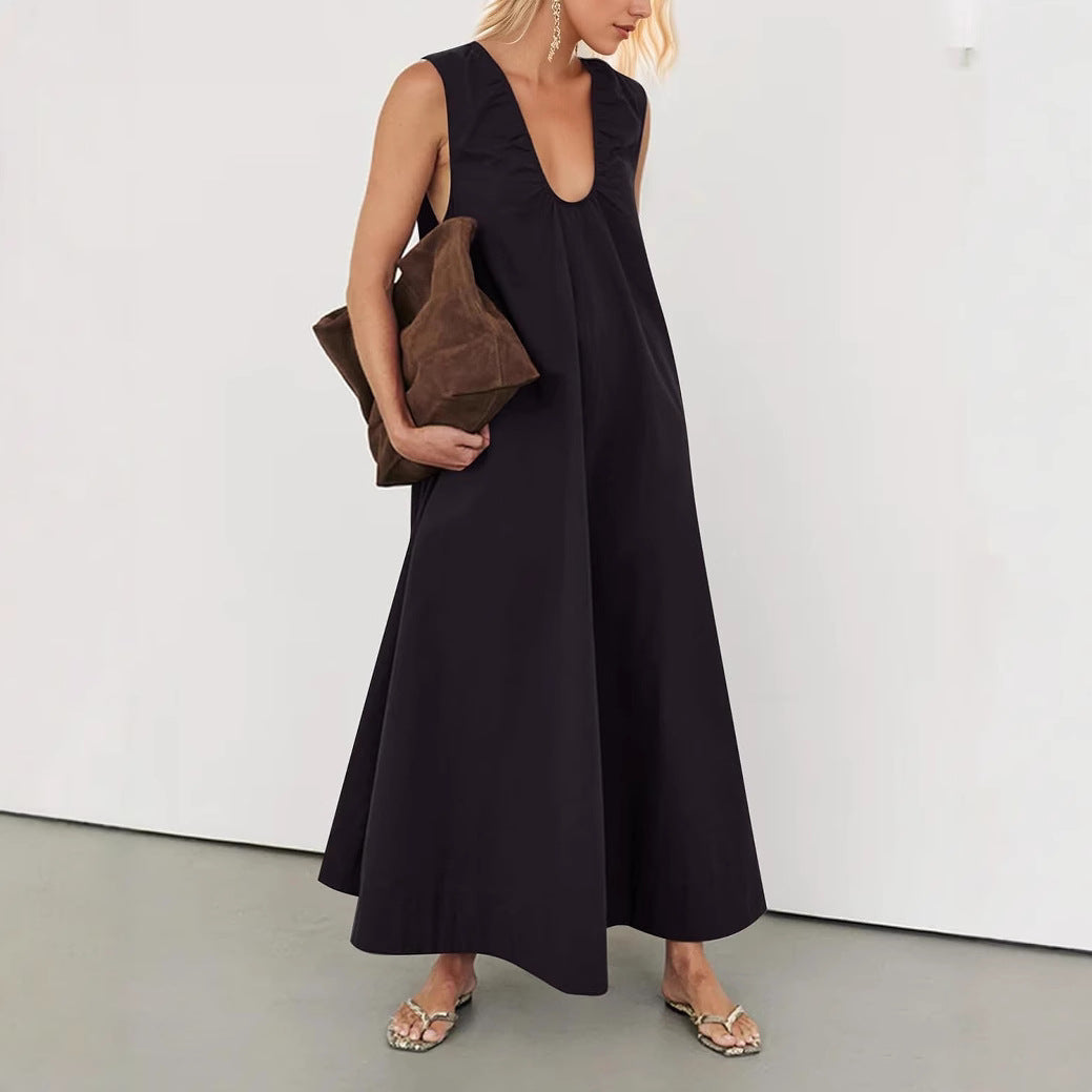 Fashionable Commuter Pleated Double A- Line Slimming Dress