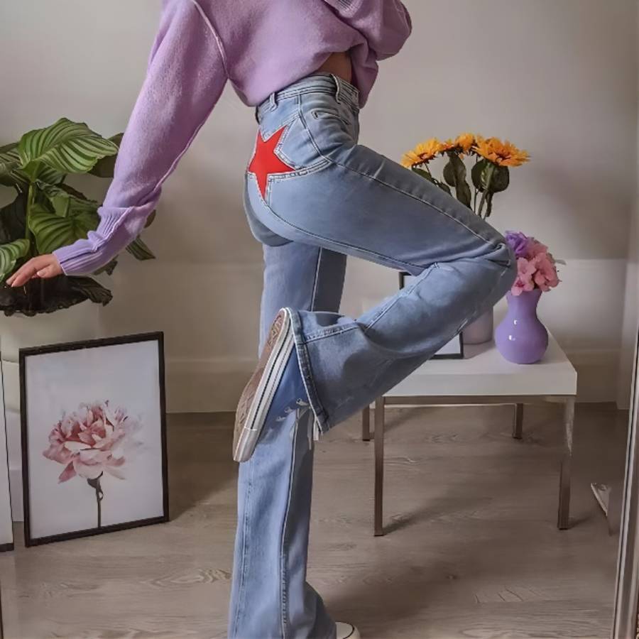 Spring Retro Back Contrast Color Trousers Jeans
