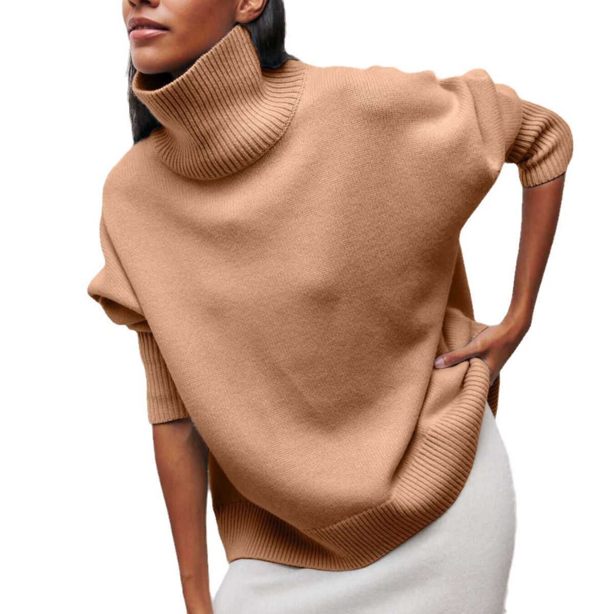 Casual Women's Loose Mock Neck Russian Sweater
