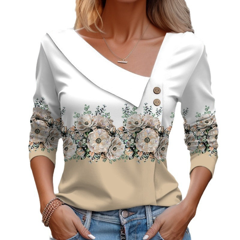 Women's Source T-shirt Long Sleeve Diagonal Collar Blouses