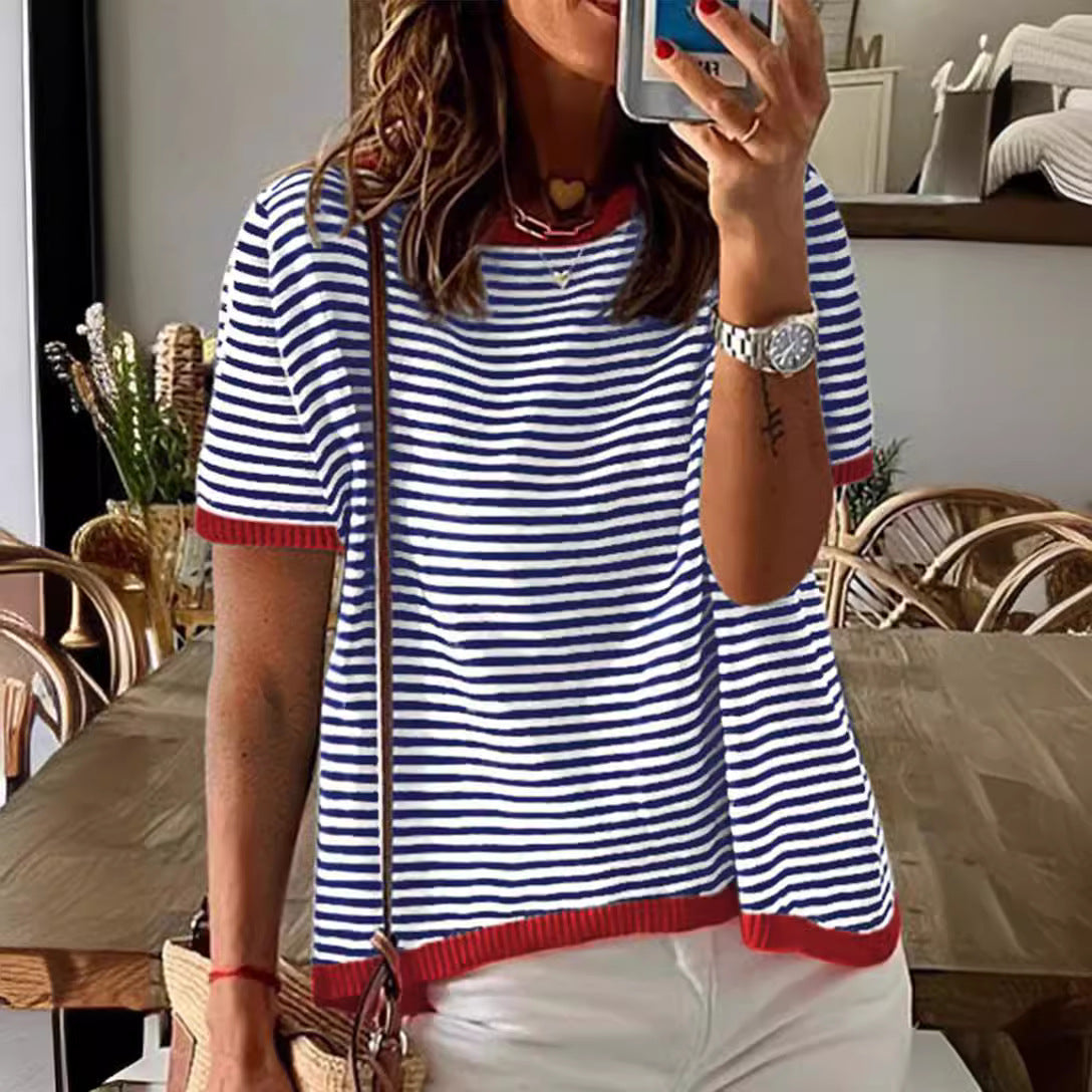 Striped Color Collision Design Drop Shoulder Women's Sweater