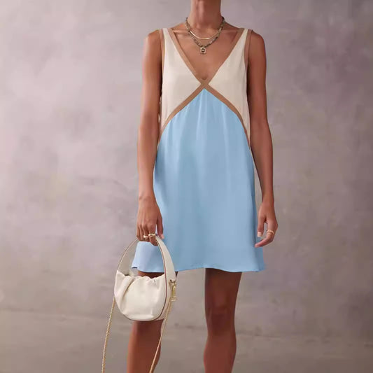 Women's Summer Loose-fitting Sleeveless Shirt Color Matching Dresses