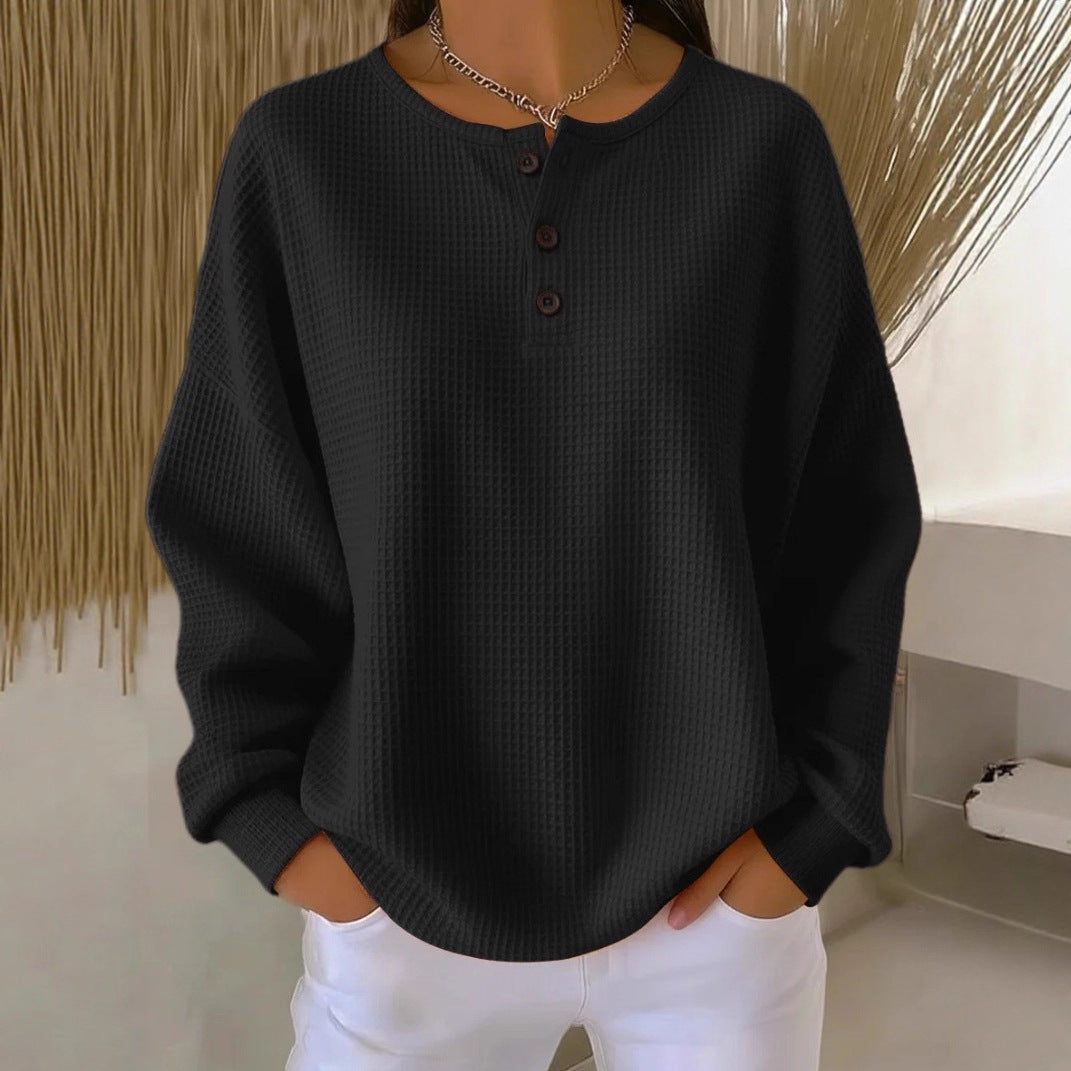 Fashion Round Neck Waffle Solid Color Women's Sweater