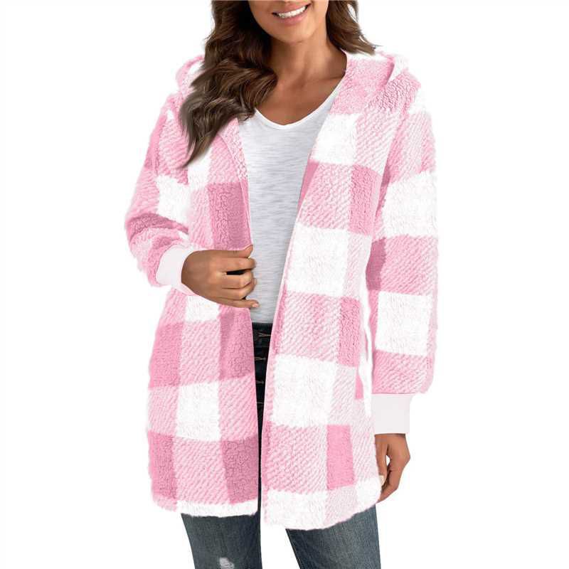 Women's Loose Plaid Color Stitching Knitted Fashion Coats