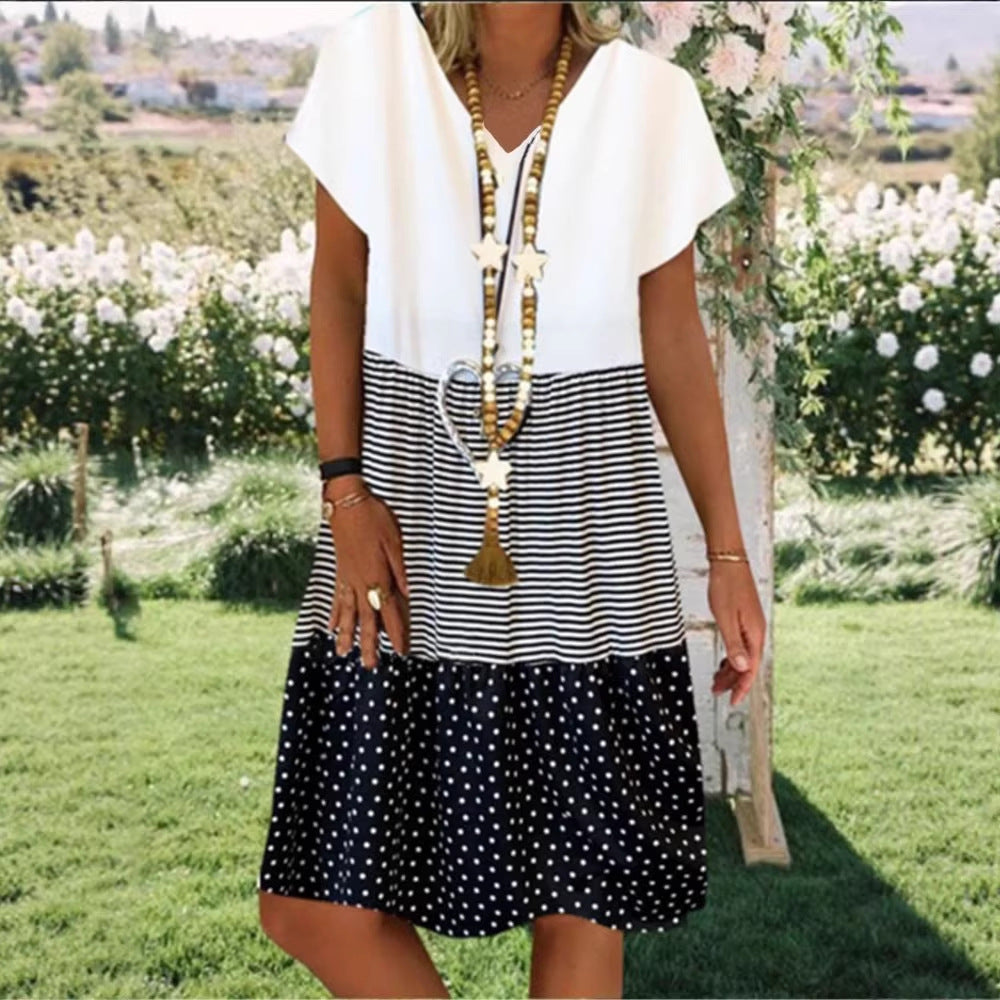 Classic Beautiful Women's Digital Printed Short-sleeved Dress