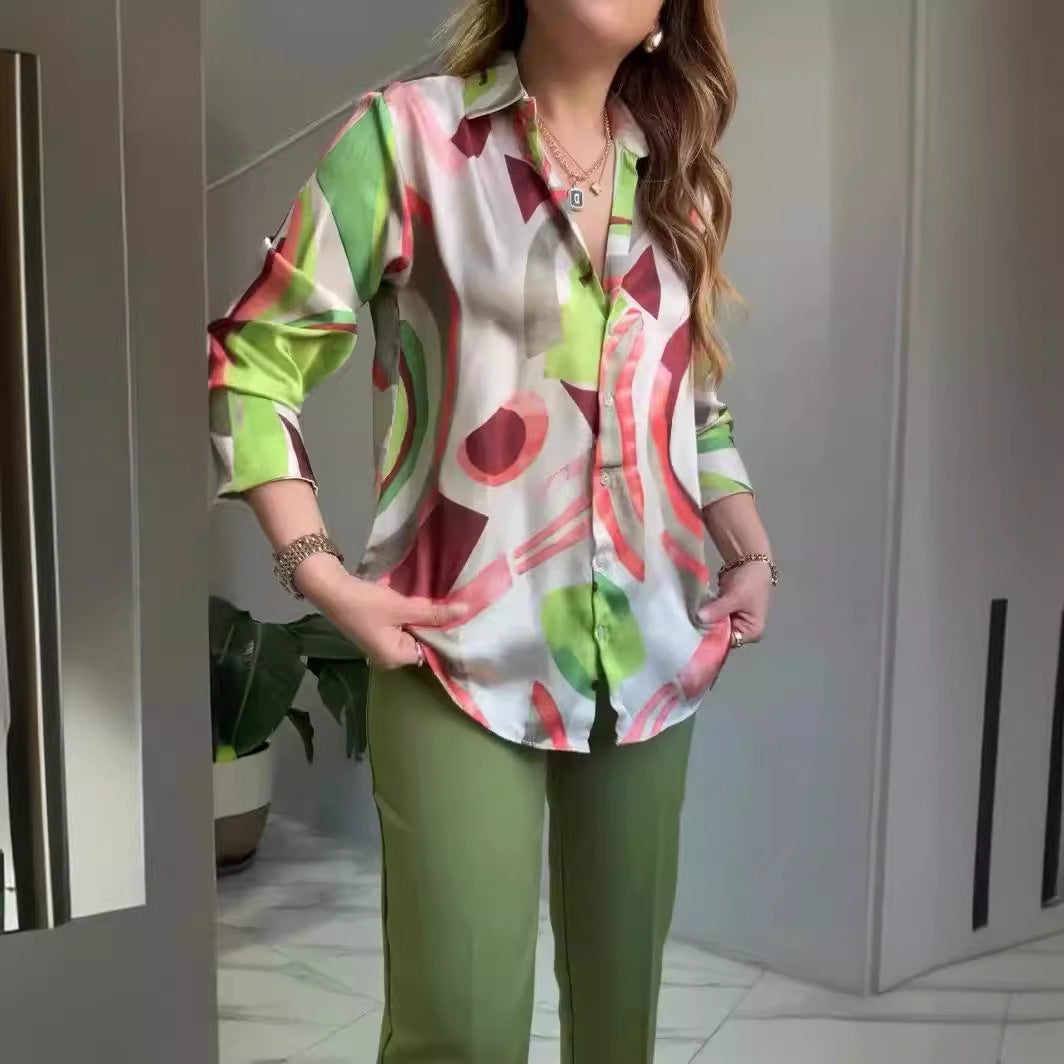 Women's Summer Printed Slim Two-piece Set Fashion Suits