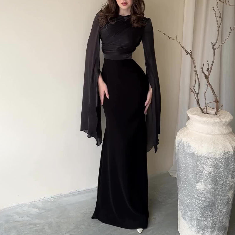 Solid Color Stitching Big Swing Sleeve Dresses