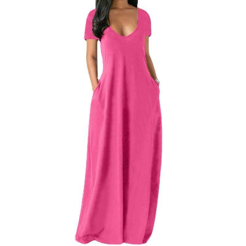 Women's Summer Solid Color Dress Sexy Deep Shorts