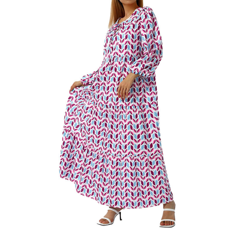 Women's Fashion Bohemian Lantern Sleeve Temperament Printed Dress