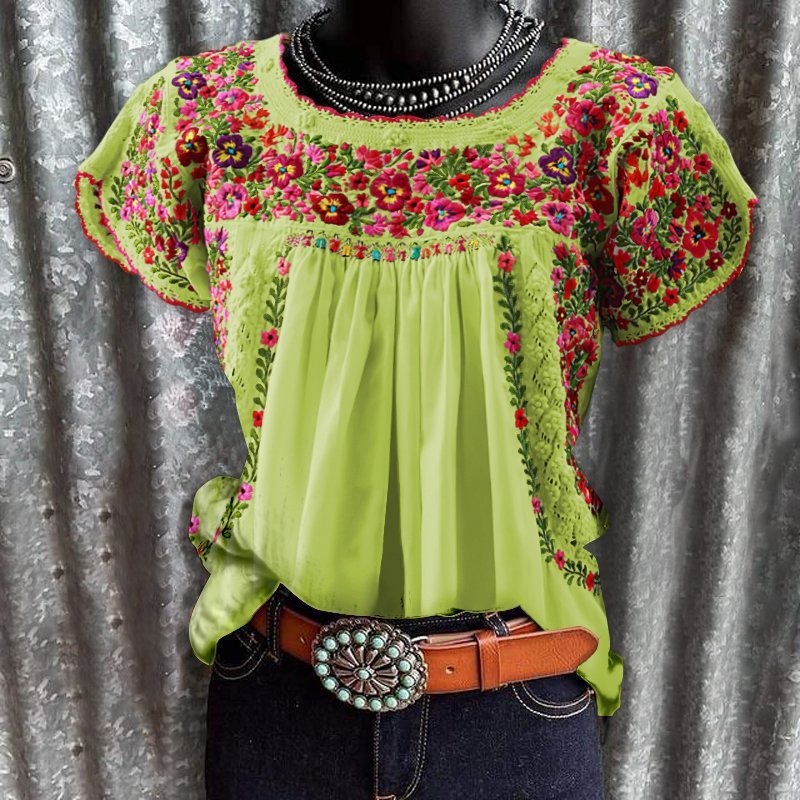 Women's Summer Round Neck Fashion Printed Loose Blouses