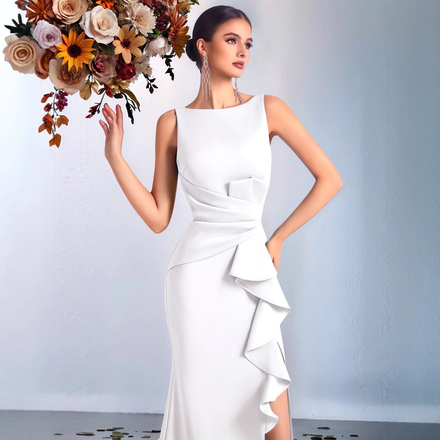 Women's Intellectual Elegant Graceful Long Fashionable Waist Pleated Dress