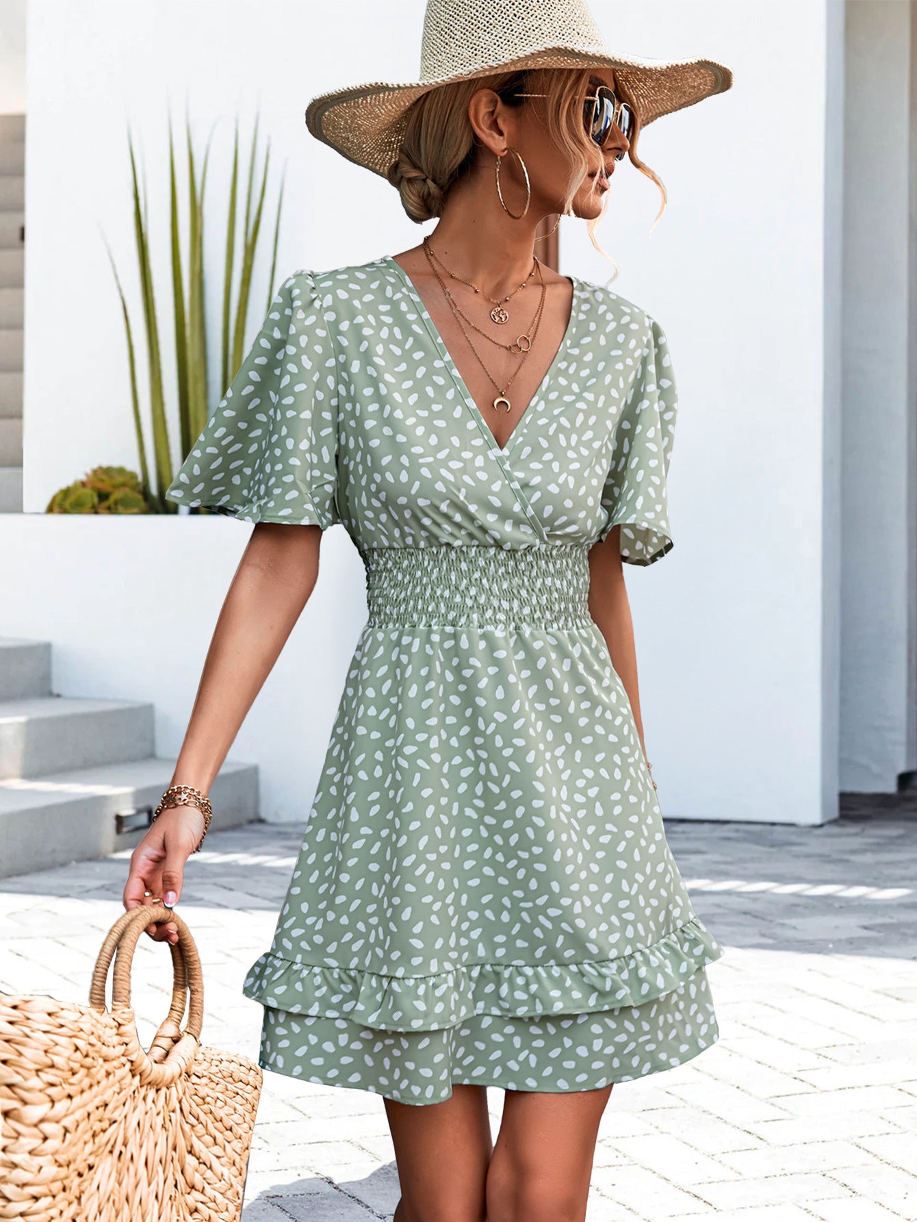Innovative Casual Sexy Ruffle Sleeve Smocking Dress