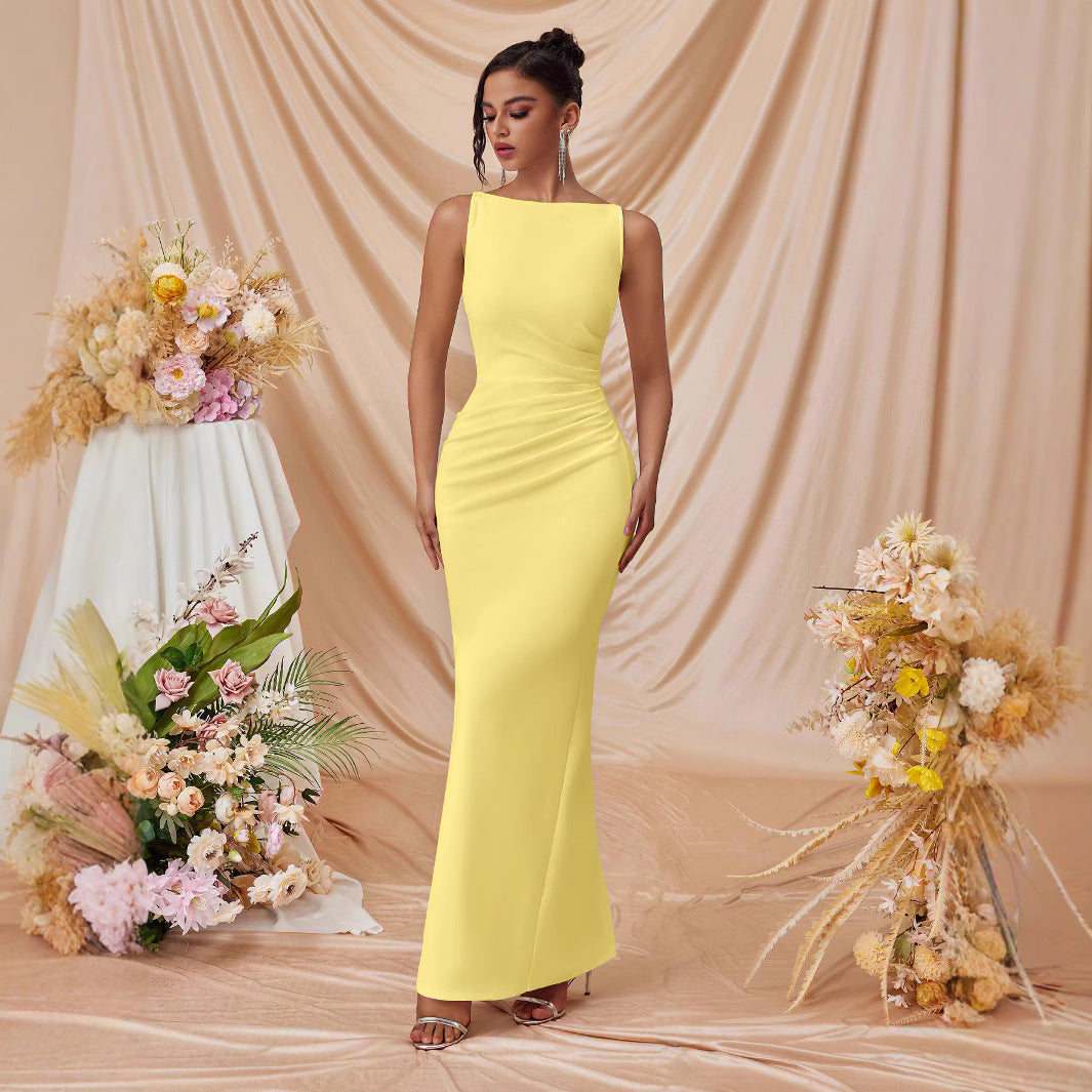 Women's Sleeveless Sexy Solid Color Slit Slim Dress