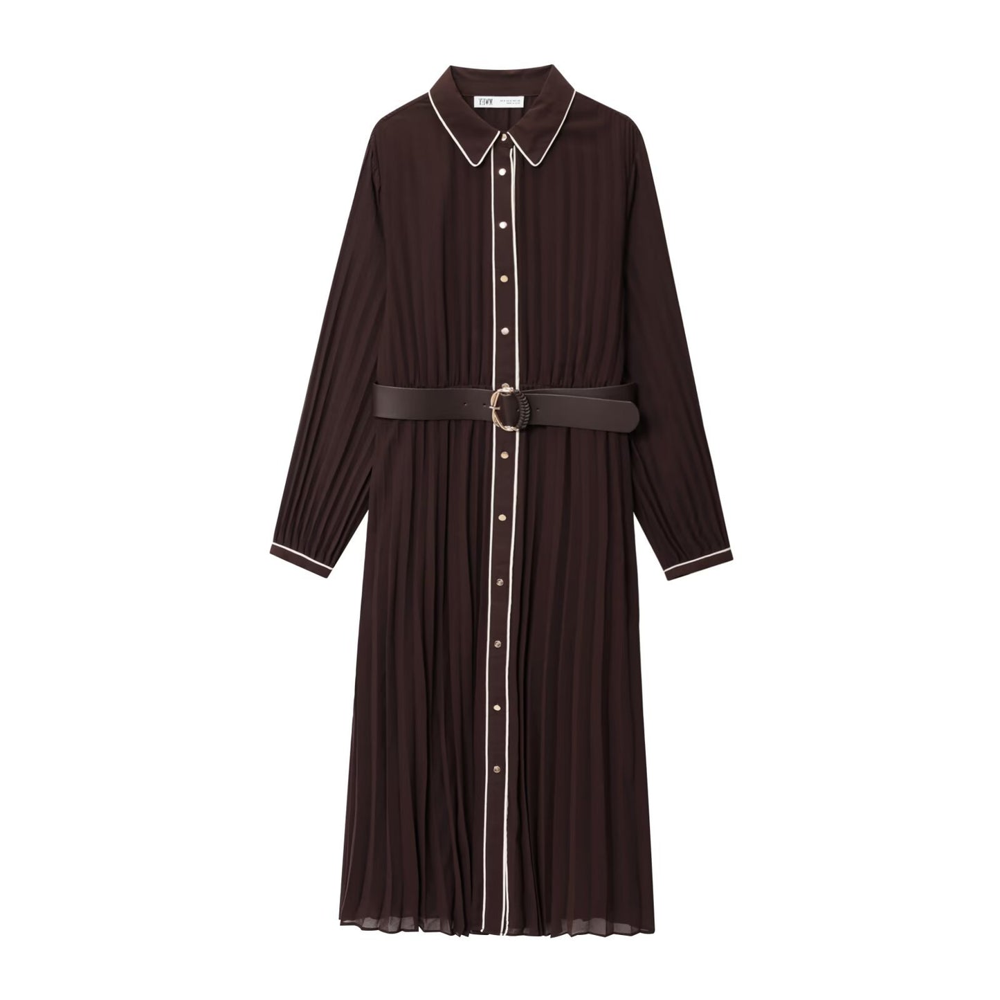 Women's Autumn Temperament With Belt Pleated Midi Dresses
